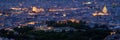 Paris panoramic at twilight with Luxembourg Gardens, City Hall, illuminated Notre-Dame de Paris Cathedral and the Pantheon Royalty Free Stock Photo