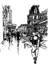 Paris, people walking near Hotel de Ville after rain
