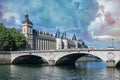 Paris, the pont au Change, and the Conciergerie Royalty Free Stock Photo