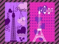 Paris poster with heart. Romantic collage from the Eiffel Tower, a cherry and a kiss. France. Royalty Free Stock Photo