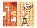 Paris Poster With Heart. Romantic Collage From The Eiffel Tower, A Cherry And A Kiss. France.