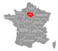 Paris red highlighted in map of France