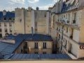 Paris residential buildings. Old Paris architecture, beautiful facade, typical french houses