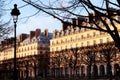 Paris facades from Tuileries Gardens at sunset Paris france