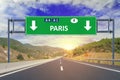 Paris road sign on highway Royalty Free Stock Photo