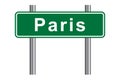 Paris road sign, green isolated on white background, vector illustration. Royalty Free Stock Photo