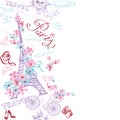 Paris romantic doodle card. Romantic travel in Paris. Vector Royalty Free Stock Photo