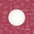 Paris romantic pattern with circle frame and empty text space.