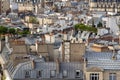 Paris rooftops in Summer with roof gardens and Mansard roofs. France