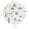 Paris in round frame. Vector sketch illustration