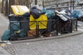 Paris rubbish containers loaded with junk plastic bags during strike Royalty Free Stock Photo