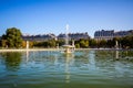 PARIS - September 10, 2019 : Aisles and pond of the Tuileries Garden in summer Paris, France