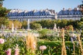 PARIS - September 10, 2019 : Aisles and pond of the Tuileries Garden in summer