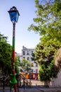 PARIS - September 6, 2019 : Typical Parisian stairway street on Butte Montmartre