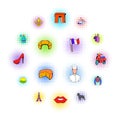 Paris set icons, comics style Royalty Free Stock Photo