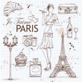 Paris set on note book page Royalty Free Stock Photo