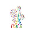 Paris sign. French famous landmark Eiffel tower. Travel France illustrartion