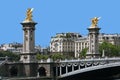Paris skyline with ornate decorations on the Alexander Bridge