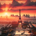 Paris Skyline, Eiffel Tower Standing Tall In The Twilight Glow Of Evening. Generative Ai For Illustrations