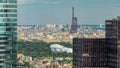 Paris skyline and Eiffel Tower timelapse from the top of the skyscrapers in Paris business district La Defense Royalty Free Stock Photo