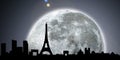 Paris skyline night with moon Royalty Free Stock Photo