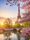 Paris in spring at sunrise, Eiffel tower