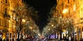 Paris Street in Prague in December, Decorative Lights on Trees Royalty Free Stock Photo