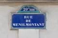 Paris street sign rue de Menilmontant France Royalty Free Stock Photo