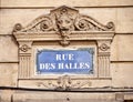 Paris street sign rue des Halles Royalty Free Stock Photo