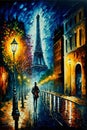 Paris streets in impressionist art style