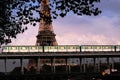 Paris subway train passing on the Bir-Hakeim bridge