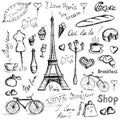 Paris symbols, hand drawn objects