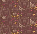 Paris symbols, postcard, seamless pattern, hand drawn Royalty Free Stock Photo