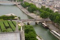 Paris top view to town with green trees, bridge and river Royalty Free Stock Photo