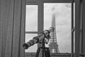 Paris tour eiffel view from room in black and white