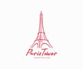 Paris tourist attraction logo design. Paris Eiffel tower travel landmark vector design