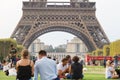 Paris, Tourists visited Eiffel tower Eiffel tour in sunny summer day. Eiffel tower is most popular