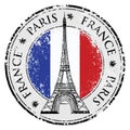 Paris town in France grunge stamp, eiffel tower vector Royalty Free Stock Photo