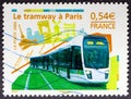 Paris Tramway in vintage french stamp Royalty Free Stock Photo