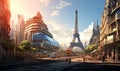 Paris transformed into a metropolis of futuristic skyscrapers and high-tech infrastructure
