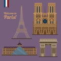 Paris Travel Set. Famous Places - Eiffel Tower, Louvre Royalty Free Stock Photo