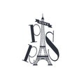Paris typography icon. Idea concept with Eiffel tower.