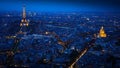 Paris view from above during blue hour in the evening from Montparnasse Tower Royalty Free Stock Photo