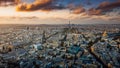 Paris view from above during a spectacular autumn sunset evening from Montparnasse Tower to Tour Eiffels - amazing colors