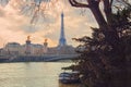 Paris, view from the park to the River Seine, the bridge of Alexander III and the Eiffel Tower. Royalty Free Stock Photo