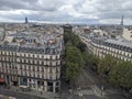 Paris view from printemps rooftop with the Eiffel tower and La Madeleine church