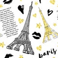 Paris. Vintage seamless pattern with Eiffel Tower