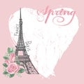 Paris vintage spring card.Eiffel tower,Watercolor Royalty Free Stock Photo