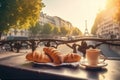bar breakfast french drink table cup france food paris croissant. Generative AI.