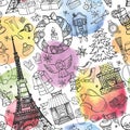 Paris winter,christmas seamless pattern.Watercolor